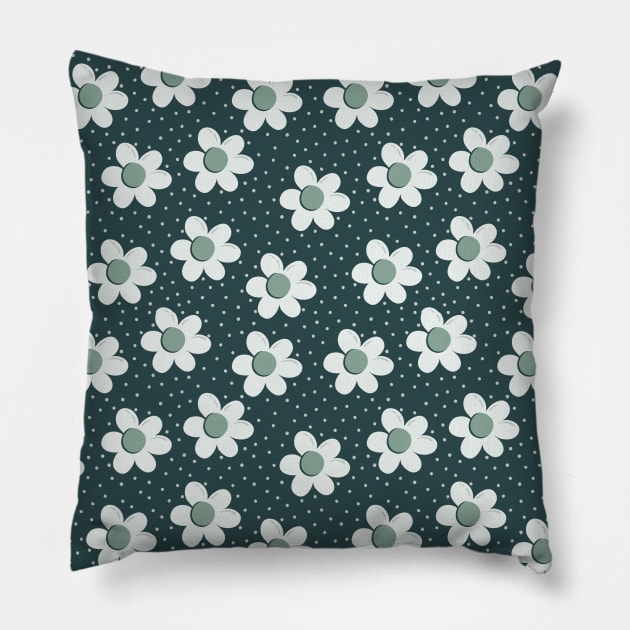 Pattern with daisy flowers and polka dot ornament Pillow by DanielK