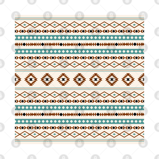 Aztec Teal Terracotta Black Cream Mixed Motifs Pattern by NataliePaskell