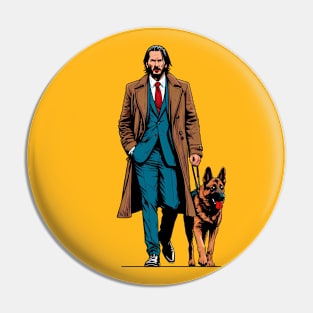 John Wick Walking with a German Shepherd Pin