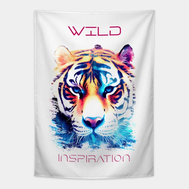 Tiger Wild Nature Animal Colors Art Painting Tapestry by Cubebox