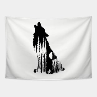 Werewolf Under Full Moon in Forest in a Wolf Silhouette Illustration Tapestry