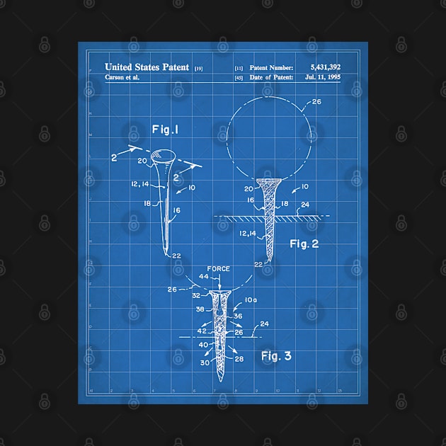 Golf Tee Patent - Golfing Fan Golfer Gift Art - Blueprint by patentpress