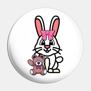 Funny Bunny is holding a teddy bear Pin