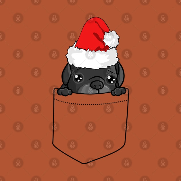 Black Pug In Pocket Santa Hat by Sleazoid