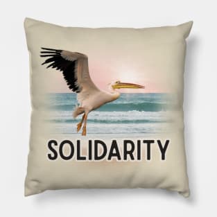 Solidarity Pelican Flying Over the Sea Pillow