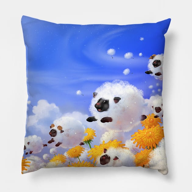 Dandelion sheep Pillow by Digitaldreamcloud