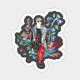 Scarf woman with flowers Magnet