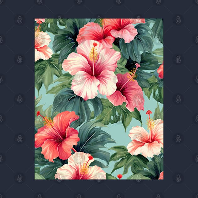 Pink and Red Hibiscus Pattern by EpicFoxArt