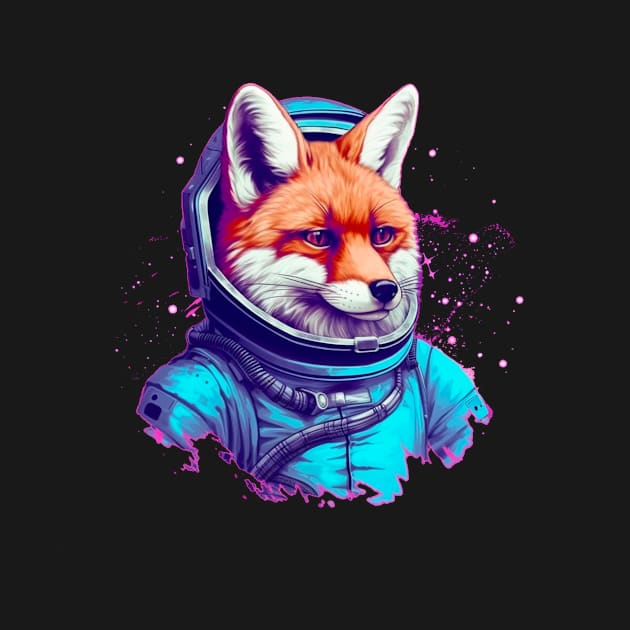 Vaporwave Retrowave Fox Astronaut - Space Colorful Illustration by bullquacky