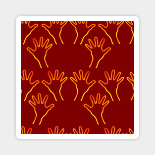 Cave Hands Anew Yellow-Red on Dark Red Magnet