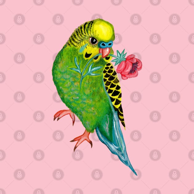 birds, parrot painting, green, birb, pet, budgies by IvyLilyArt