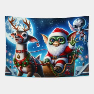 Christmas Gremlin and Alien Tapestry
