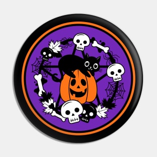 Halloween Cat and Pumpkin Pentacle Wreath Cheeky Witch® Pin