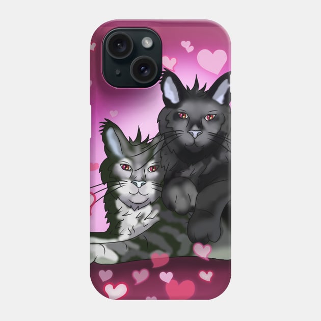 Black maine coon cat brothers with pink hearts Phone Case by cuisinecat