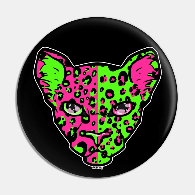 Pink and Green Split Leopard Pin by Jan Grackle