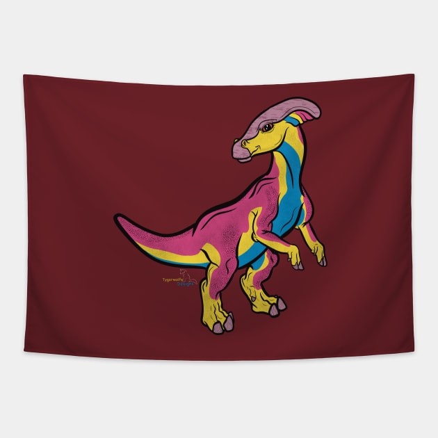 .Pansexusaurolophus/Parasaurolophus - Pansexual Pride Tapestry by tygerwolfe