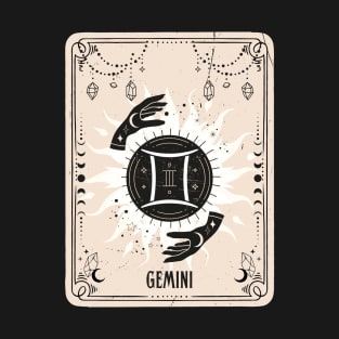 Gemini zodiac symbol card with fortune teller mystic hands. T-Shirt