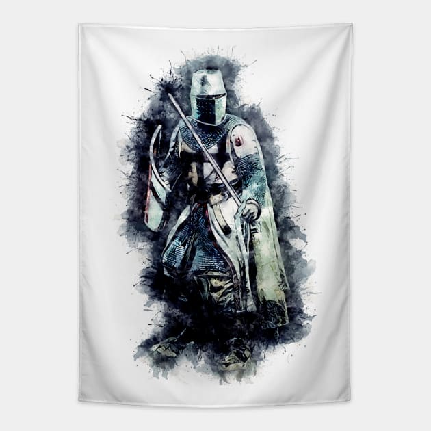 Templar Knight The crusader / abstract warrior watercolor portrait Tapestry by Naumovski