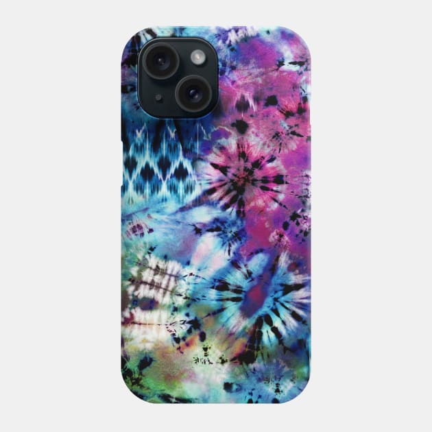 Violet and Aqua Summer Tie Dye Batik Wax Tie Die Print Phone Case by podartist