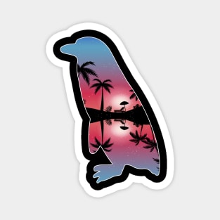 Penguin Beautiful Sunset Beach Palm Tree Magnet