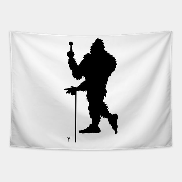 BIgfoot Playing Golf Sasquatch Silhouette Tapestry by Tesszero