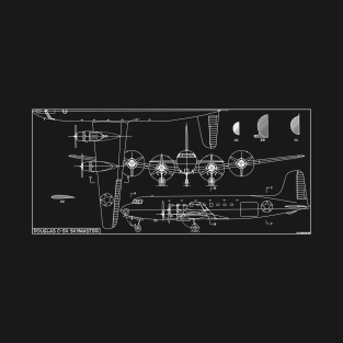 Douglas C-54 Skymaster American WW2 Transport Plane Blueprint Diagram Gift T-Shirt