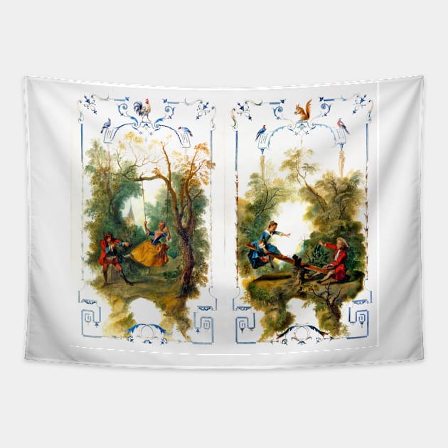 Man & Woman. See-Saw & Swing France 18th Century, Nicolas Lancret Tapestry by rocketshipretro