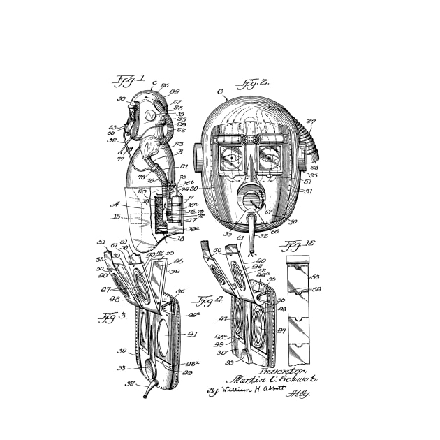 Gas Mask Vintage Patent Hand Drawing by TheYoungDesigns