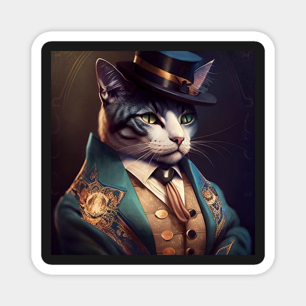 Cat in top hat, jacket and waistcoat Magnet by kansaikate