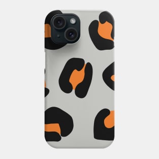 Large, Orange and Black, Leopard Spots Pack on Grey Phone Case