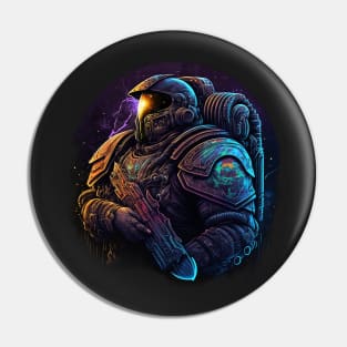 Cosmic Crusader: Vector Art of a Space Marine Protecting the Galaxy Pin