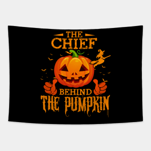 Mens The CHEF Behind The Pumpkin T shirt Funny Halloween T Shirt_CHIEF Tapestry