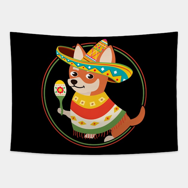 Mexican Chihuahua Cinco De Mayo Tapestry by Caskara