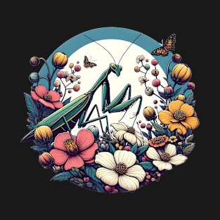 Praying mantis with flowers T-Shirt