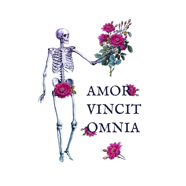 Amor Vincit Omnia skeleton and roses white by annaazart