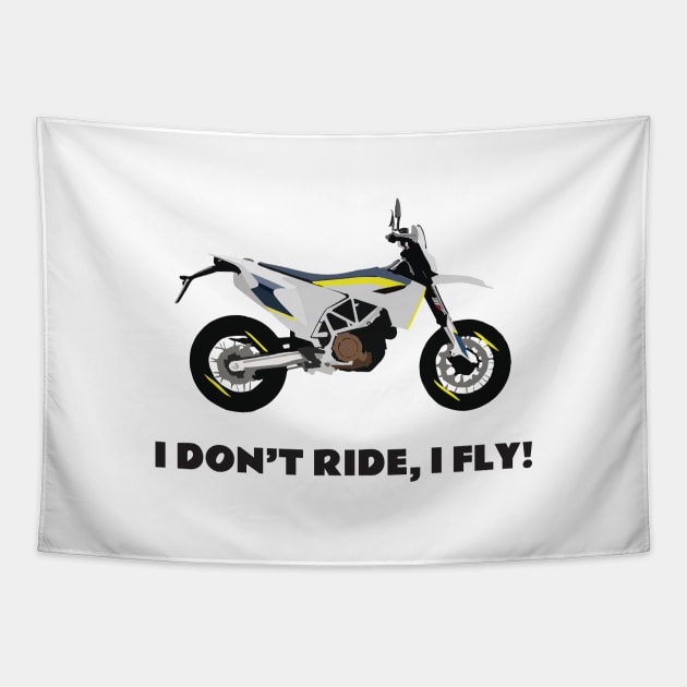 I don't ride, I fly! Husqvarna 701 Motobike Tapestry by WiredDesigns