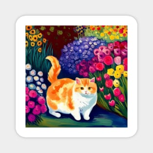 Orange and White Chonk in a Flower Garden Magnet