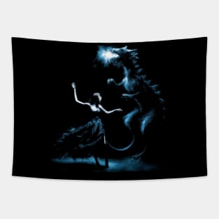 Blue Fire Breathing Dragon Dance Tapestry