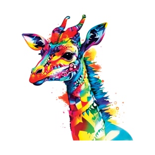 Colorful Giraffe Watercolor AI Digital Art T-Shirt