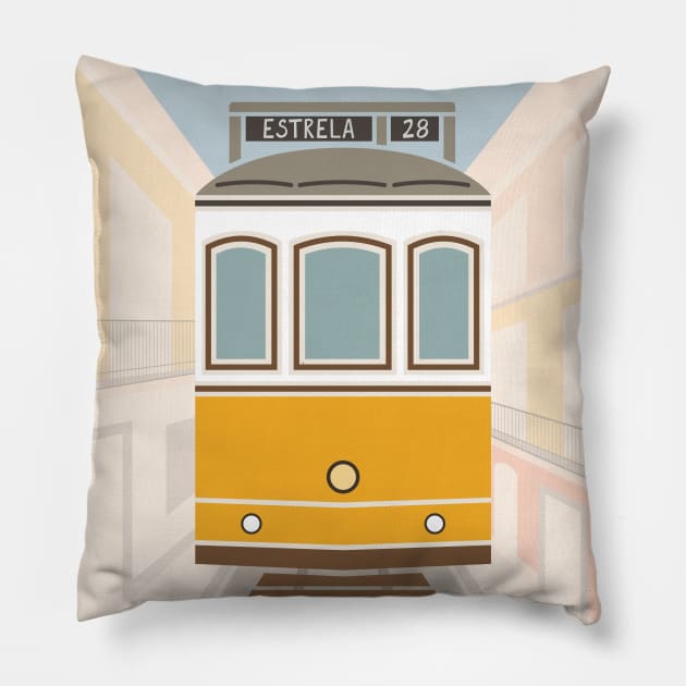 Lisbon Tram, Portugal Pillow by lymancreativeco