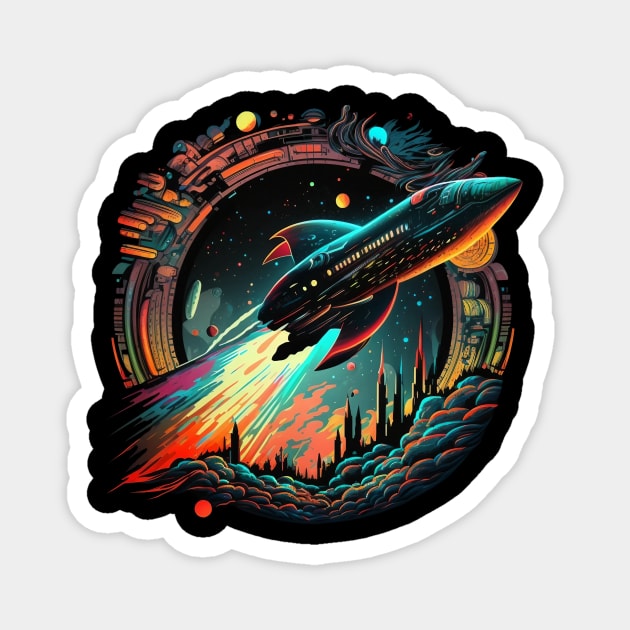 spaceship in fluorescent color Magnet by thisiskreativ