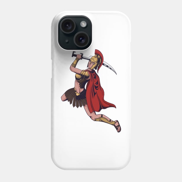 Spartan warrior woman in action with holding sword Phone Case by Ardiyan nugrahanta