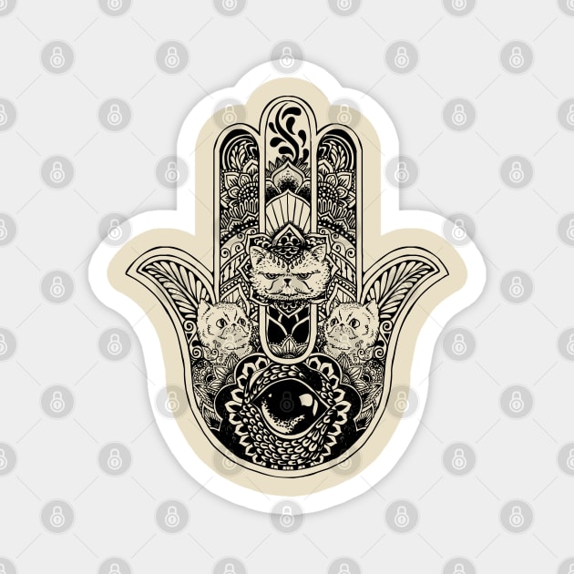 Hamsa Hand Cat Cat Magnet by huebucket