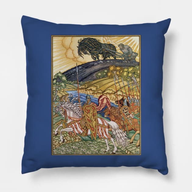 The Epic of Volga and Mikula - Ivan Bilibin Pillow by forgottenbeauty