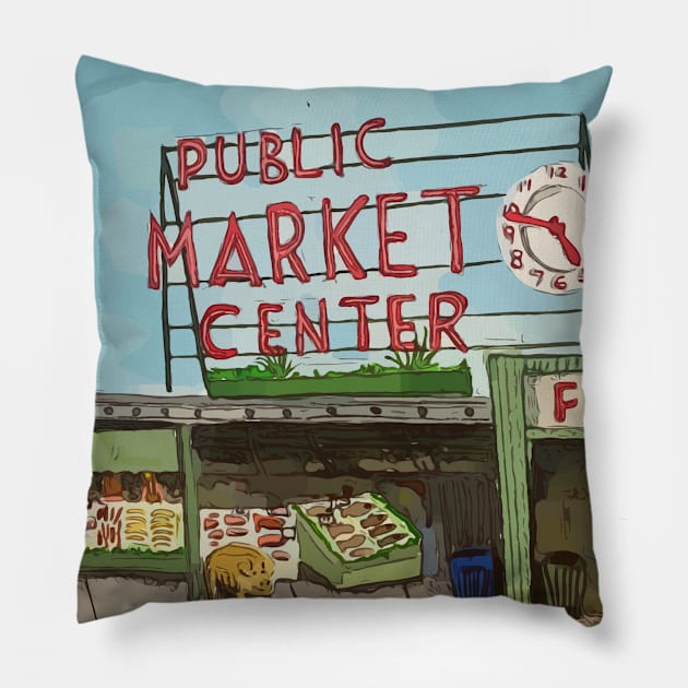 Pike Place Market Seattle Pillow by WelshDesigns