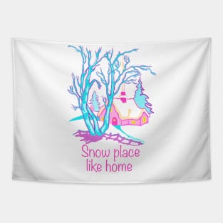 There is snow place like home winter wonder nostalgic teal pink and purple illustration. Tapestry