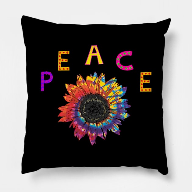 Peace with colorful sunflower Pillow by JodyzDesigns