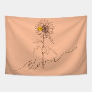 Line art sunflower with hand lettering "Bloom" Tapestry