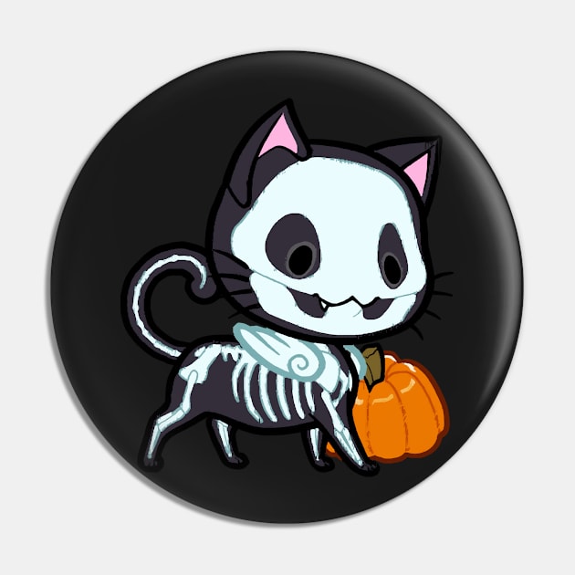 Halloween Chibi Winged Kitty - Black Skeleton Cat Pin by nkZarger08