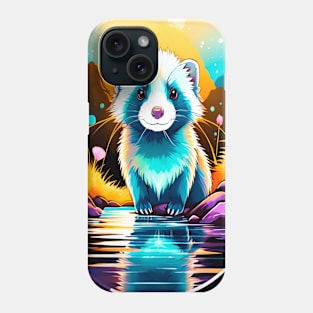 Cute Ferret with Floral Elements in Watercolor art Phone Case